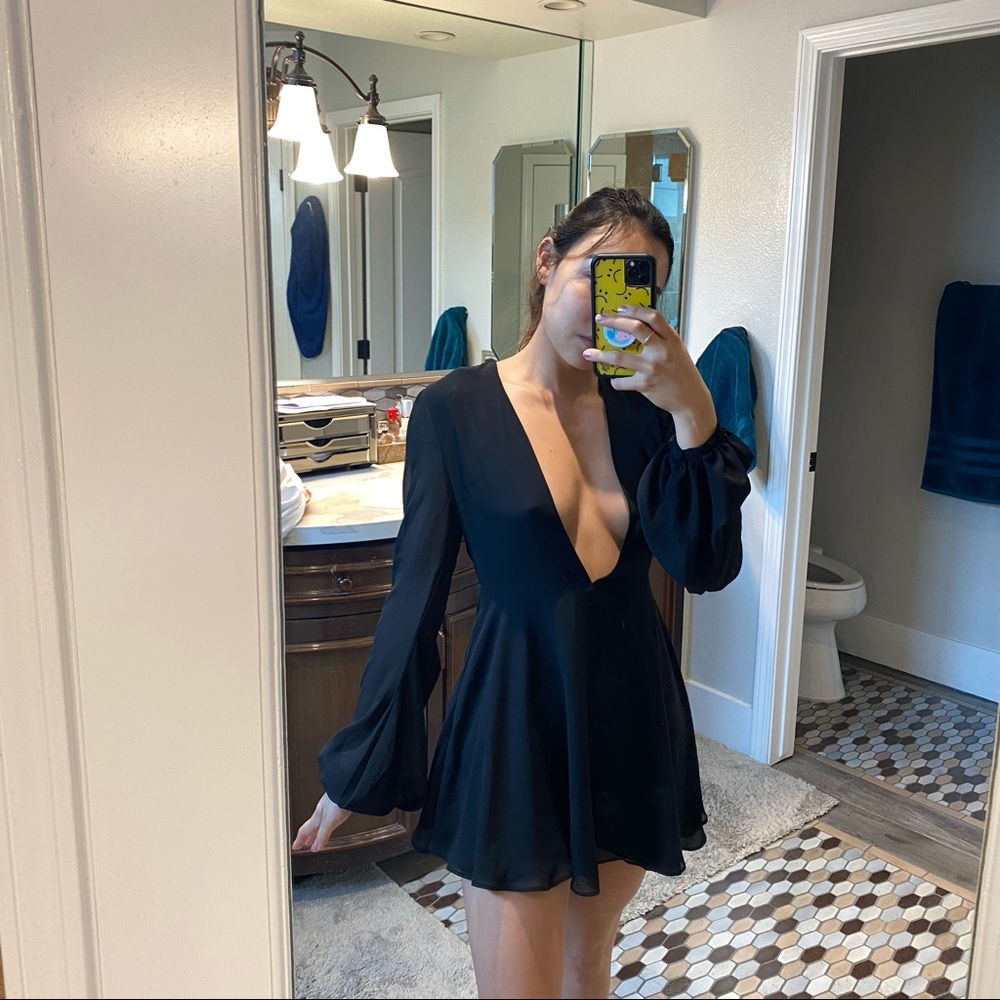 Lulu’s Black Deep V A-Line Sheer Dress